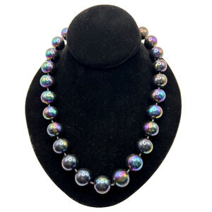 Vintage Blue Purple Carnival Glass Irridescent Beaded Necklace